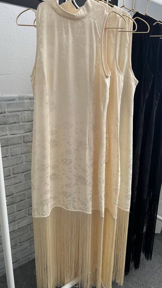 VESTIDO FLECOS BEIGE