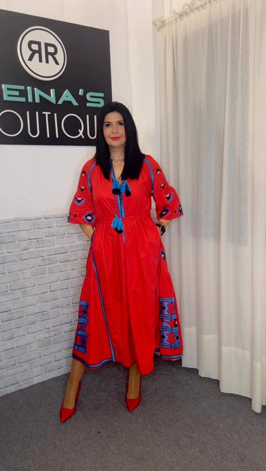 VESTIDO ROJO BORDADO