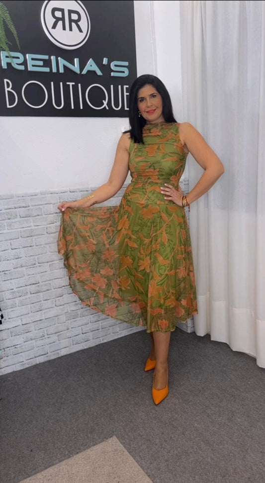 VESTIDO ESTAMPADO GASA VERDE